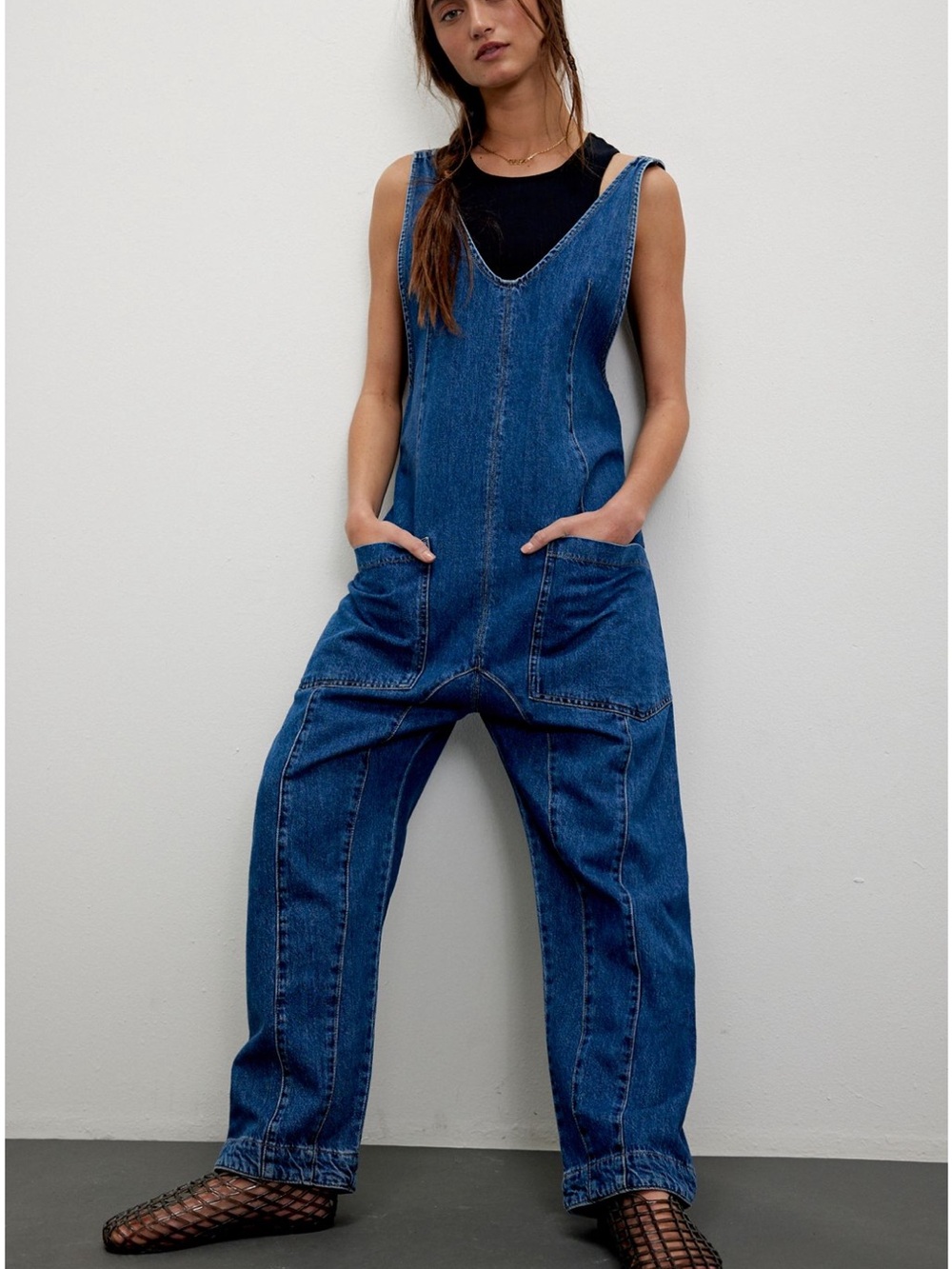 We The Free Relaxed Blue Denim Overalls